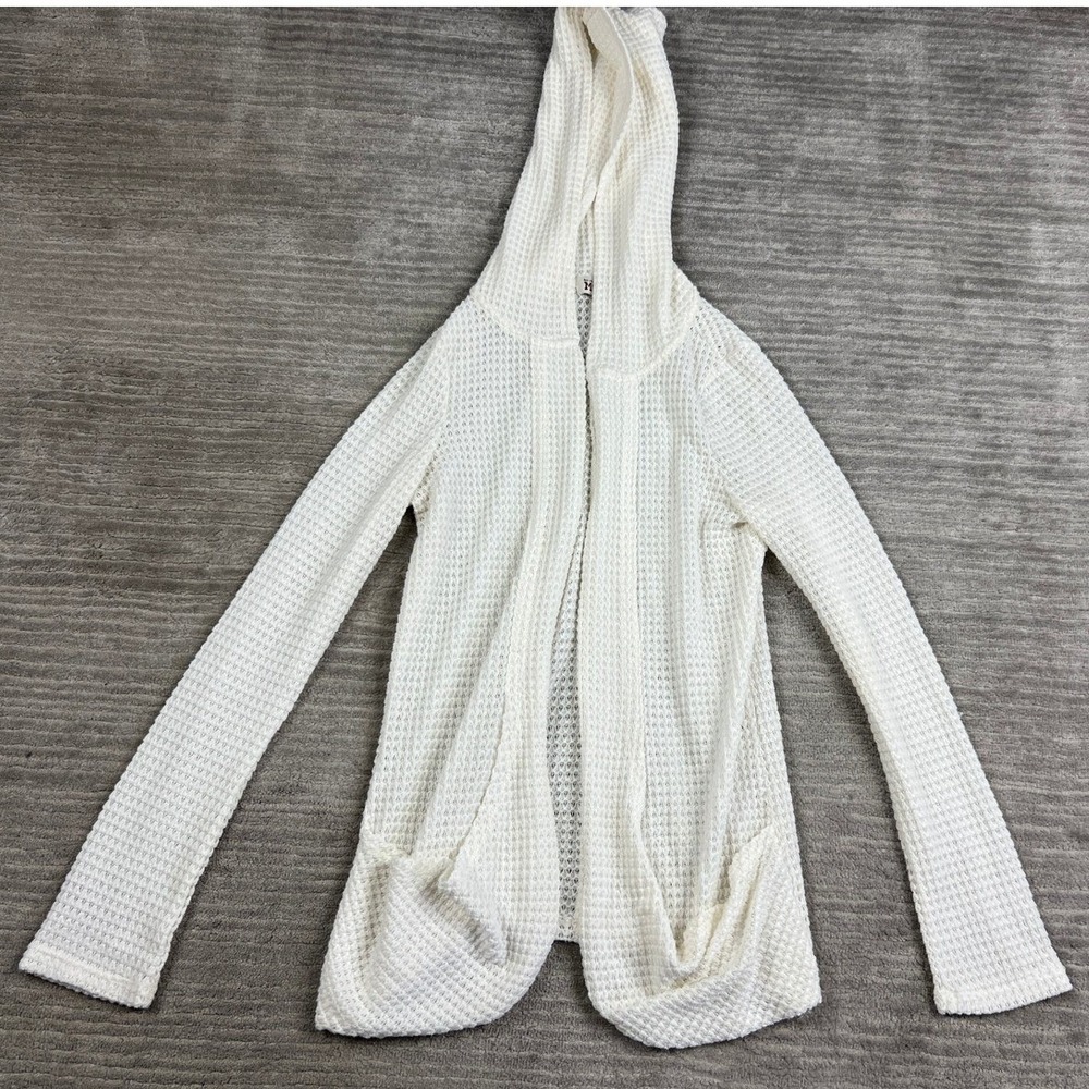 Mudd Cardigan Womens Medium White Hooded Open Front Pointelle Knit Lightweight